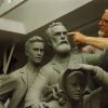 Statue of John N. Andrews being worked on by Alan Collins, sculptor