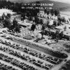 Grand Ledge Seventh-day Adventist Camp aerial view showing parking lot, tents, and other buildings, 1930s