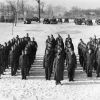 Medical Cadet Corps company at attention in the snow at Grand Ledge training ground