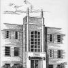 Artist drawing of Andrews University music building [original art]