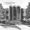 Artist drawing of Andrews University Seminary Hall [original art]