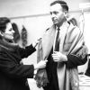 Werner and Nancy Vyhmeister with a piece of clothing from the Middle East as part of the World Mission Exhibit at Andrews University Feb. 21 thru Mar. 1, 1967