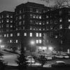 Hinsdale Sanitarium and Hospital at dusk in the late 1950s