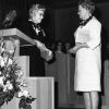 [Agnes Sorenson receiving an award as alumna of the year at Andrews University's 1972 alumni homecoming]