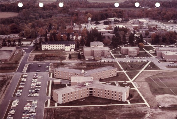 [Aerial view of Andrews University campus from the west looking east]