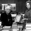 [Horace Shaw and Louise Dederen with donations to the Andrews University Heritage Room]