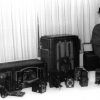 [Antique cameras and stereos at a hobby show]