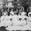Battle Creek Sanitarium nurses and staff with Dr. Kellogg