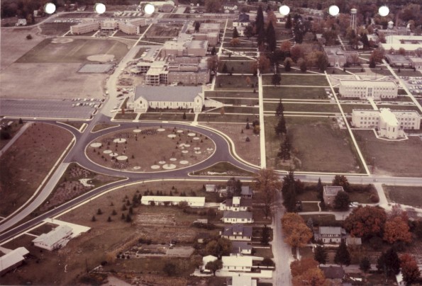 [Aerial view of Andrews University campus from the south]