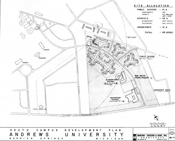 [Architectural schematics for Andrews University campus layout]