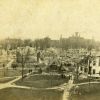 Battle Creek Sanitarium after the fire, February 1902, Battle Creek College buildings are visible in the background