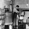 [An unknown man working at the Emmanuel Missionary College dairy]