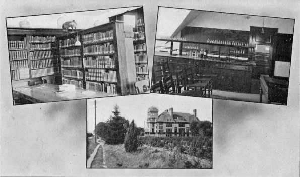 [A corner of the library, South Hall, and a chemical laboratory, all from Emmanuel Missionary College]