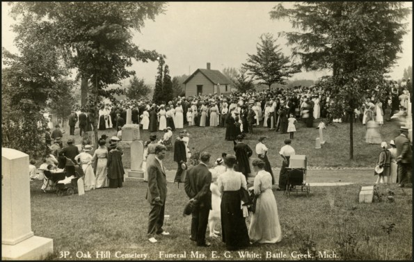Oak Hill Cemetery.  Funeral Mrs. E. G. White, Tabernacle, Battle Creek, Mich. (3P)
