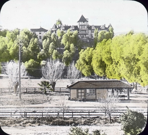 Loma Linda depot with the Loma Linda Sanitarium in background