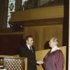[John A. Kroncke welcoming Warren C. Becker back to Pioneer Memorial Church after a two year leave]