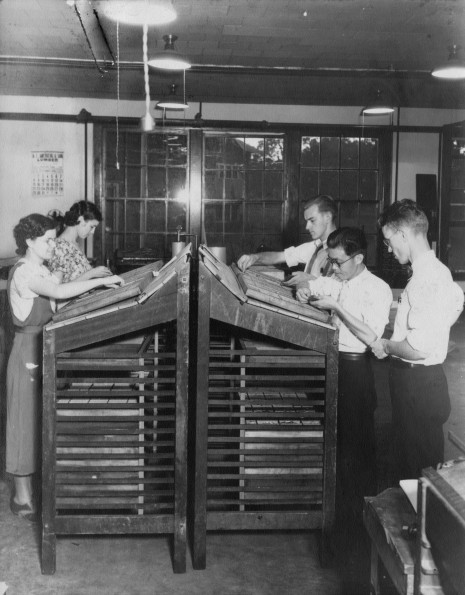 [Unknown workers in the Print Shop at Madison College]