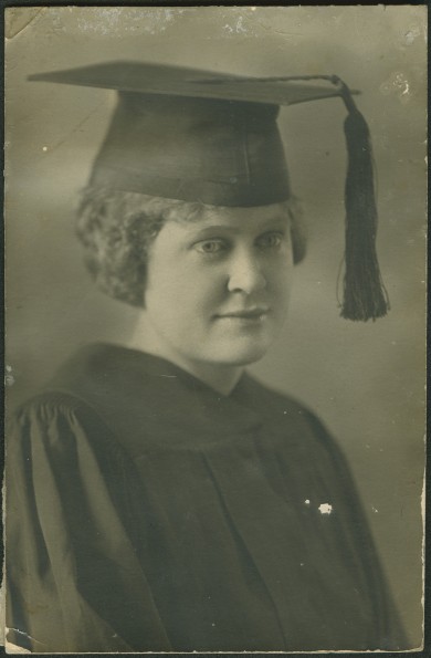 [Mabel A. Hinkhouse in cap and gown, probably from her graduation from Union College]