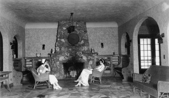 [Ellen Low and Beverly Pruette sitting in the Madison Sanitarium parlor]