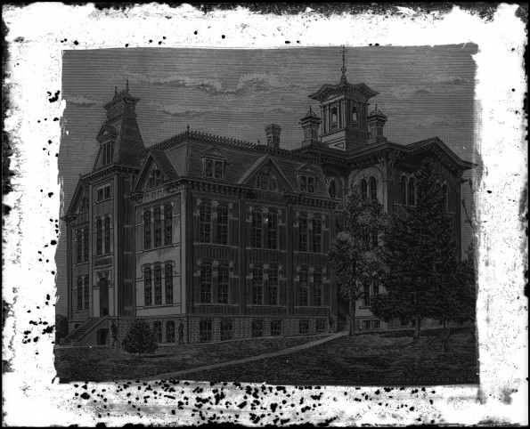 Lithograph drawing of the Battle Creek College building about 1902