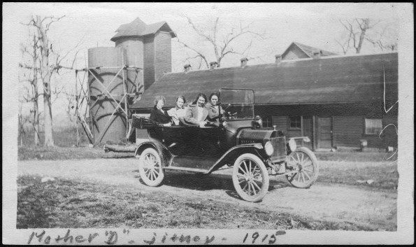 [Nellie Druillard with three unknown women in a automobile at Madison College, TN in 1915]