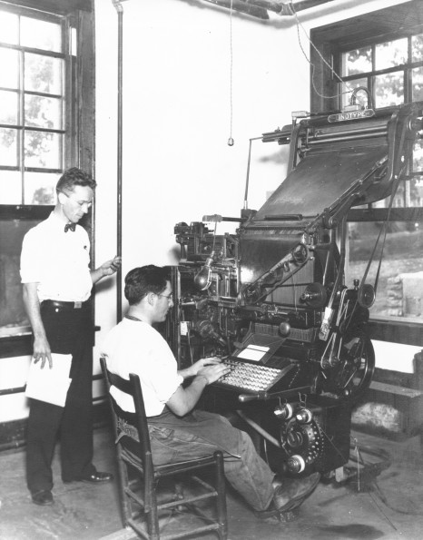 [Two unknown men working in the Print Shop at Madison College]