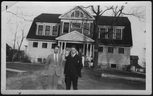 Kenneth Goodge and unknown friend in front of the Gotzian House