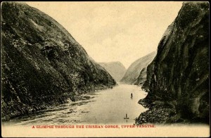 View of one of the Yangtze River gorges between Chungking and Tatsienlu. 
