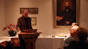 Dr. Niels-Erik Andreasen, President of Andrews University, speaks a few words of appreciation to Dan Woolf for his donation that made the completion of the Ellen White Periodical Resource Collection possible.