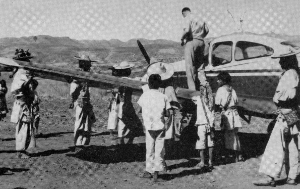 The 4-place plane of the hospital has landed in the mountains where a very primitive tribe of Indians, the Huicholes, has been calling for help.