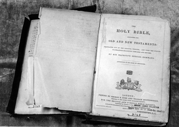 Bible read by John N. Andrews 26 times, open to title page