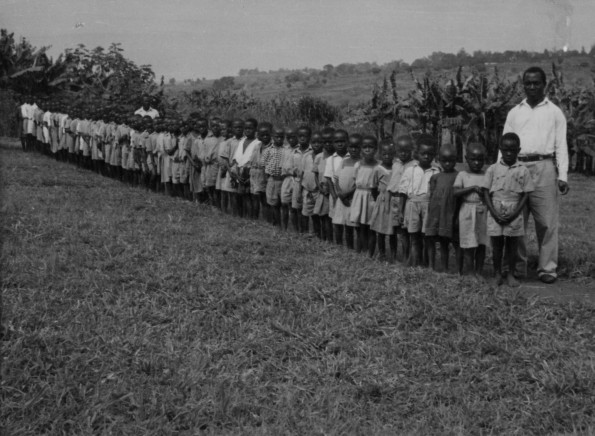 Teachers and students at a school in a primary school in the Rwankeri Mission