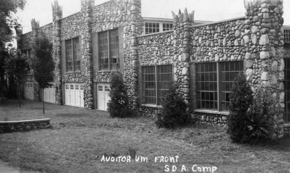 Front of the auditorium at the Michigan camp meeting at Grand Ledge