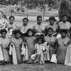 Women from the Kabiufa area in New Guinea who are attending the mission school. This picture shows the seniors wearing dresses they have made for themselves