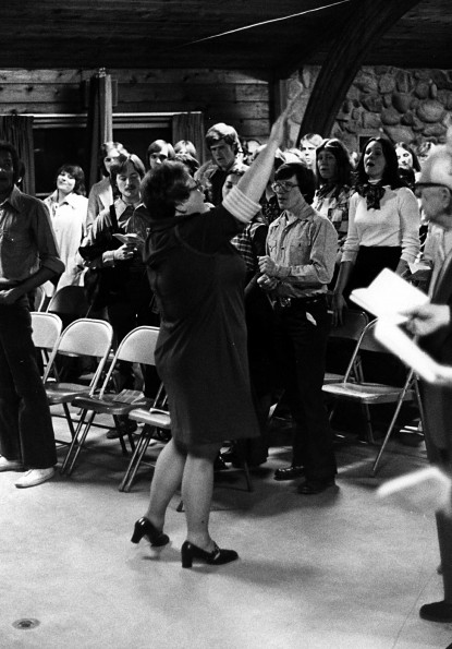 Carolyn Bisel leading out in singing