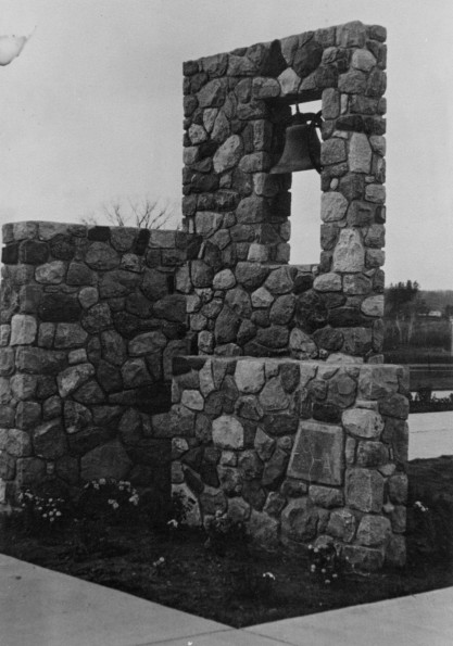 Cedar Lake Academy sign and bell, mid 1970s