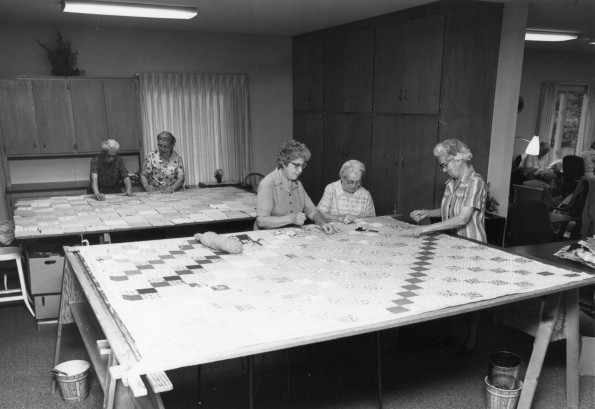 Ladies making a quilt at the Berrien Springs Community Services Center (Mich.)