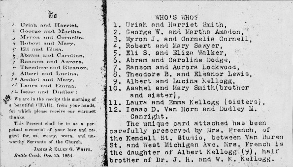 James and Ellen White thank you card