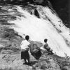 Madison College students enjoying a waterfall