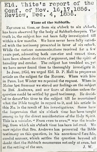 Time of the Sabbath Conference Report, 1856