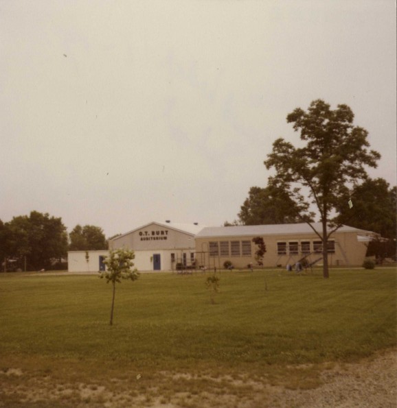 Grand Ledge Academy O. T. Burt Auditorium and the elementary school, 1970s