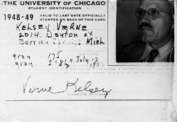 Verne Kelsey's University of Chicago Identification card.