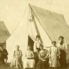 East Michigan camp meeting group outside their family tent, 1905