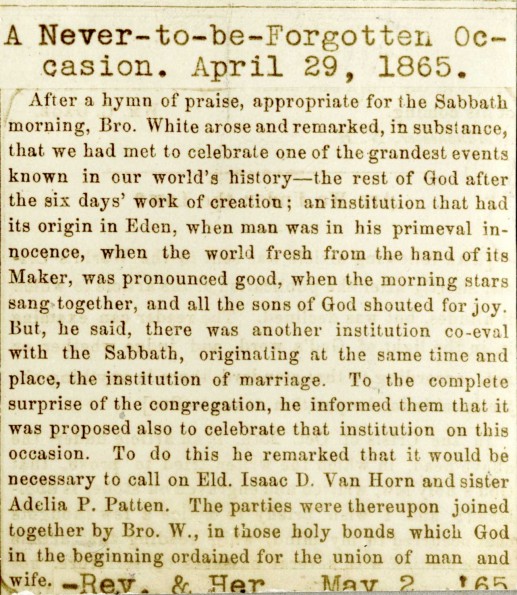 Marriage announcement for Isaac D. and Adelia Van Horn