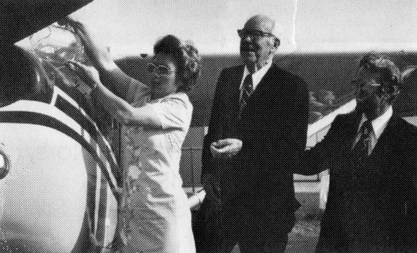 Sue Smith, J. L. Tucker and L. E. Tucker dedicate a Cessna 185 now being flown in mission service in Kuching, Sarawak, East Malaysia.