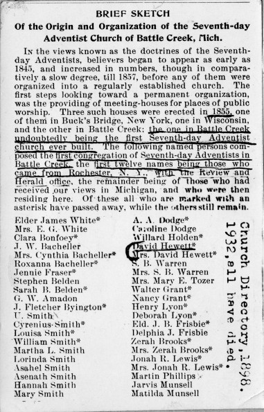 Origin & Organization of the Battle Creek SDA Church