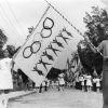 Brazil College students participate in a parade on a holiday, 1970s