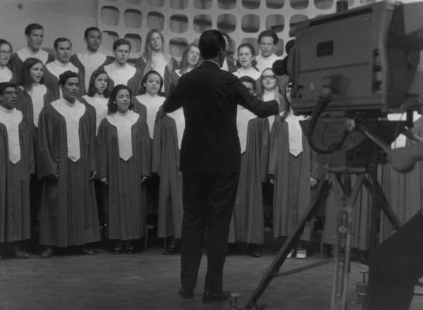 Brazil College Carlos Gomes choir singing for television in Sao Paulo, 1970s