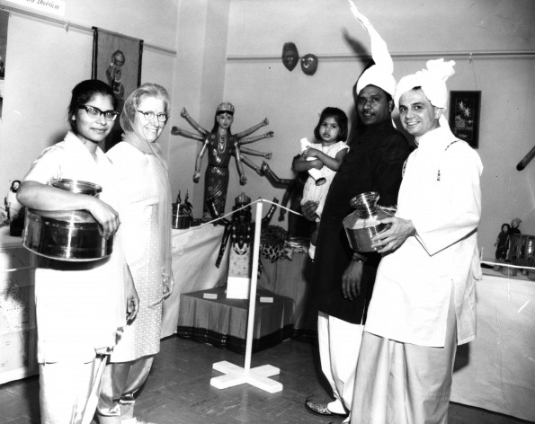 People from southern Asia show objects from their country as part of the World Mission Exhibit at Andrews University Feb. 21 thru Mar. 1, 1967