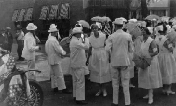 Hinsdale Sanitarium and Hospital staff preparing to participate in a parade